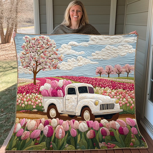 Vintage Truck With Tulip Quilt Blanket Throws Romantic Valentines Gifts For Newlyweds
