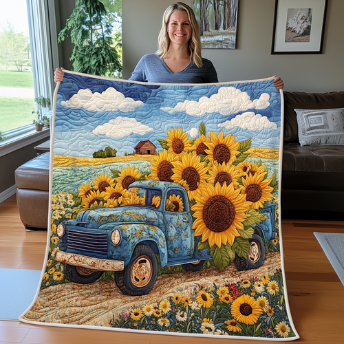 Blue Truck With Suower Quilt Blanket Throws Valentine's Day Gifts For Couples