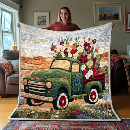 Green Vintage Truck Quilt Blanket Throws Best Gifts For Couples Anniversary