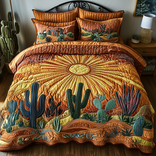 Cactus Sunrise Quilted Bedding Set Summer Vibe Duvet Covers Great Mother's Day Gifts For Wife