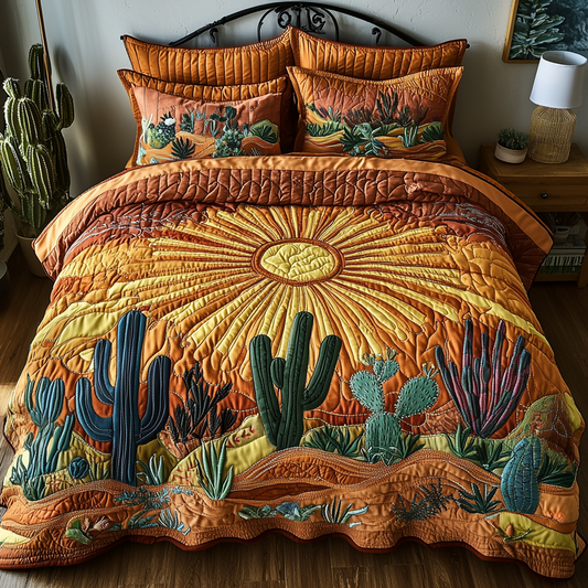 Cactus Sunrise Quilted Bedding Set Summer Vibe Duvet Covers Great Mother's Day Gifts For Wife