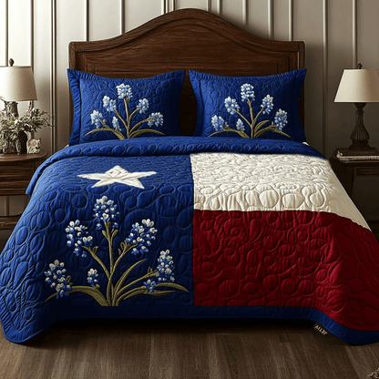 Texas Pride Quilted Bedding Set Blue Duvet Covers Father's Day Gift For Dad