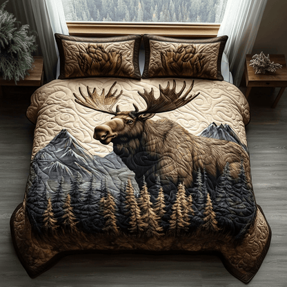 Moose Charm Quilted Bedding Set Forest Duvet Covers Father's Day Gifts For Husband