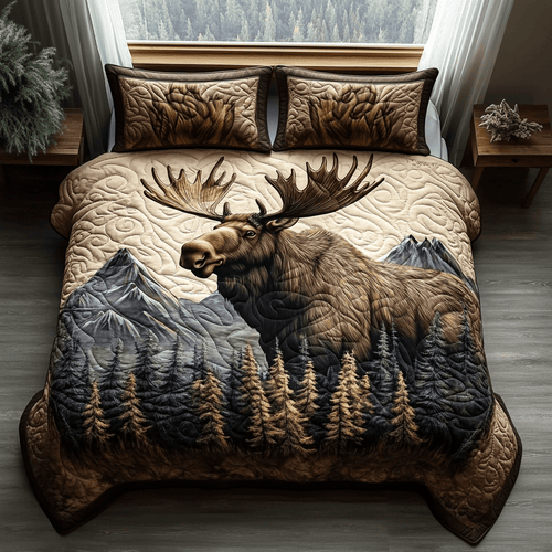 Moose Charm Quilted Bedding Set Forest Duvet Covers Father's Day Gifts For Husband