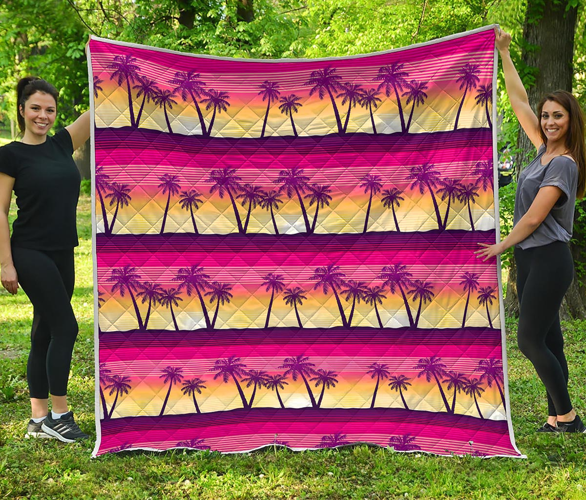 Sunset Palm Tree Pattern Quilted Blanket Summer Vibe Couch Blanket Mother's Day Gifts For Wife