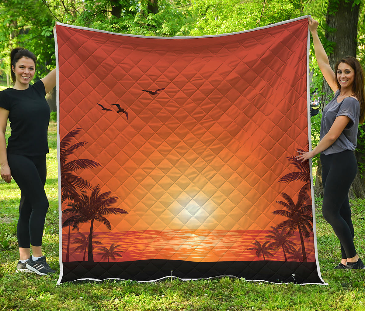 Palm Tree Beach Sunset Quilted Blanket Summer Vibe Couch Blanket Mother's Day Gifts For Wife
