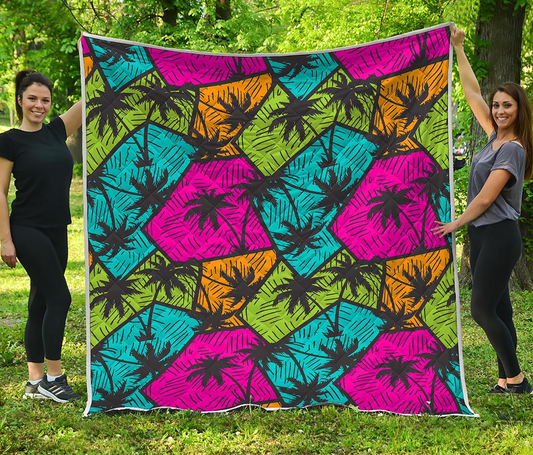 Colorful Palm Tree Pattern Quilted Blanket Summer Vibe Couch Blanket Mother's Day Gifts For Daughter