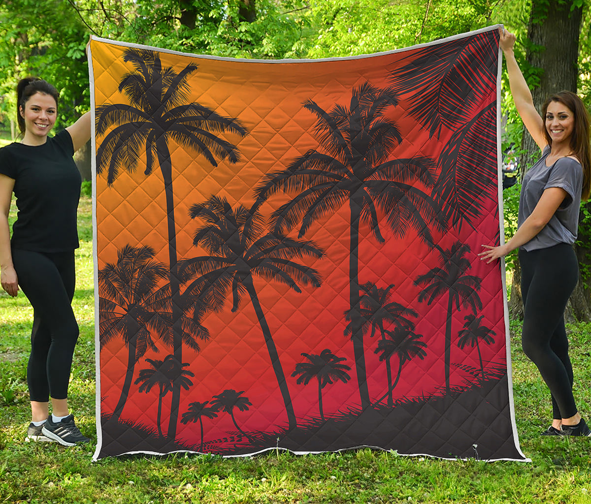 Tropical Palm Tree Sunset Quilted Blanket Summer Vibe Throws For Couch Mother's Day Gifts For Daughter