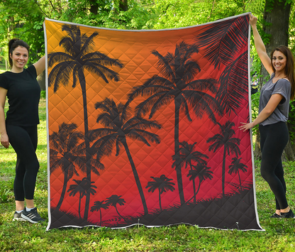 Tropical Palm Tree Sunset Quilted Blanket Summer Vibe Throws For Couch Mother's Day Gifts For Daughter