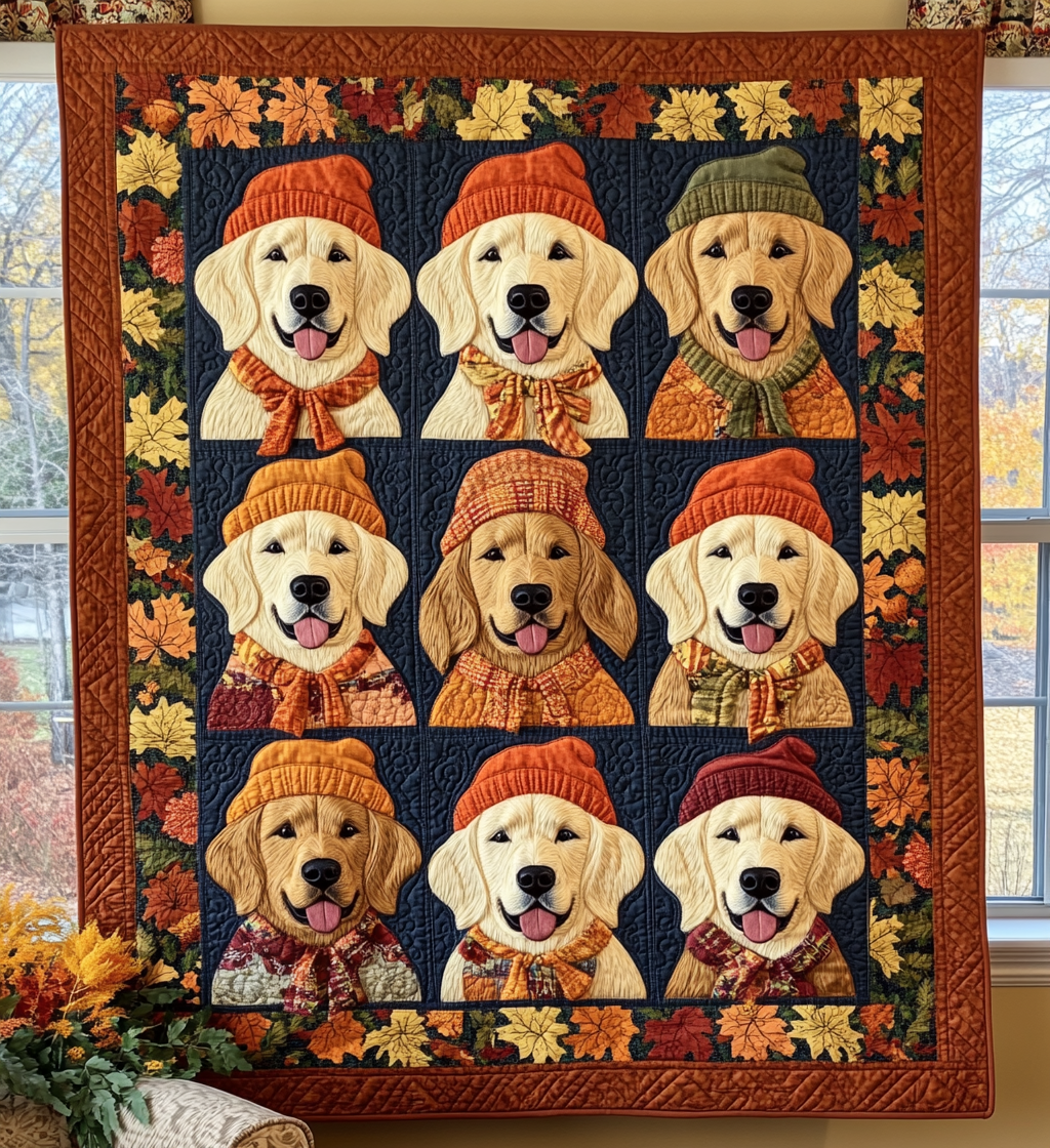 Retriever Autumn Vibes Quilted Blanket Throw Blankets For Couch Special Birthday Gift For Dog Lovers
