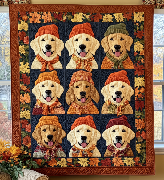 Retriever Autumn Vibes Quilted Blanket Throw Blankets For Couch Special Birthday Gift For Dog Lovers