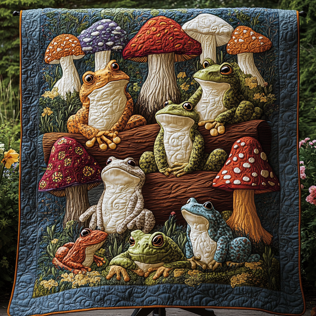 Hoppy Haven Quilted Blanket Mushroom Throw Blankets For Couch Great Gifts For Dad