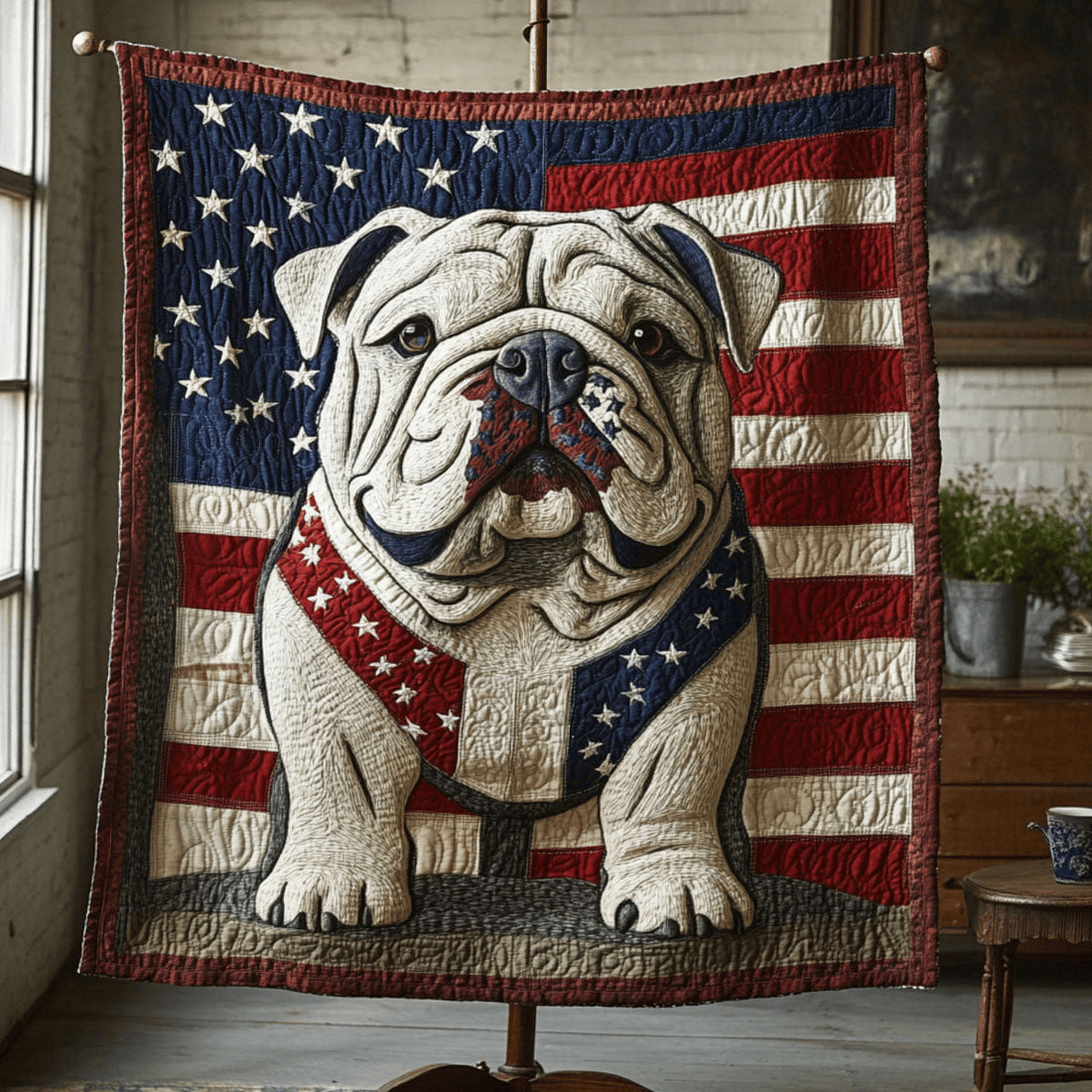 Loyal Bulldog Quilted Blanket Patriotic Star Throws For Couch Stepdad Gifts For Father's Day