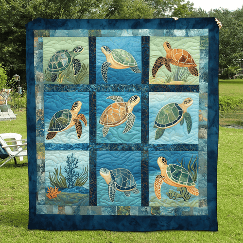Turtle Tide Quilted Blanket Ocean Vibe Throw Blanket Best Father's Day Gifts For Dad