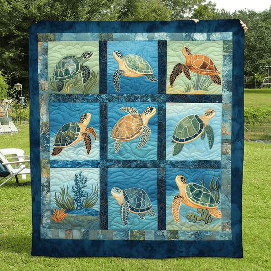 Turtle Tide Quilted Blanket Ocean Vibe Throw Blanket Best Father's Day Gifts For Dad