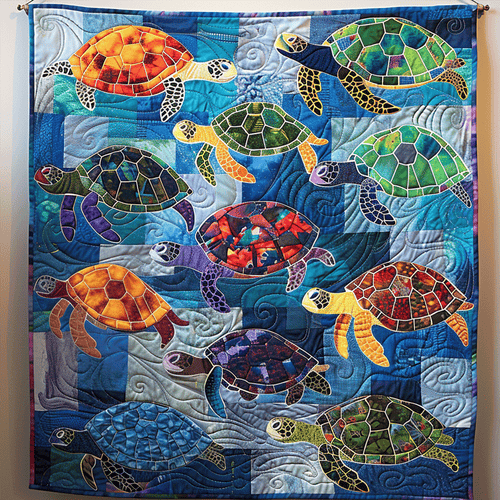 Turtle Tidepool Quilted Blanket Ocean Blue Throw Blankets For Couch Dad Gifts For Father's Day 2025