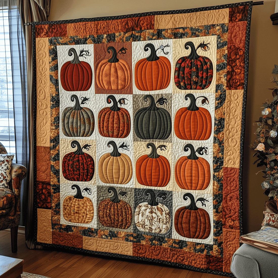 Autumn Pumpkin Quilted Blanket Holiday Season Throw Blanket Gifts For Father's Day From Wife