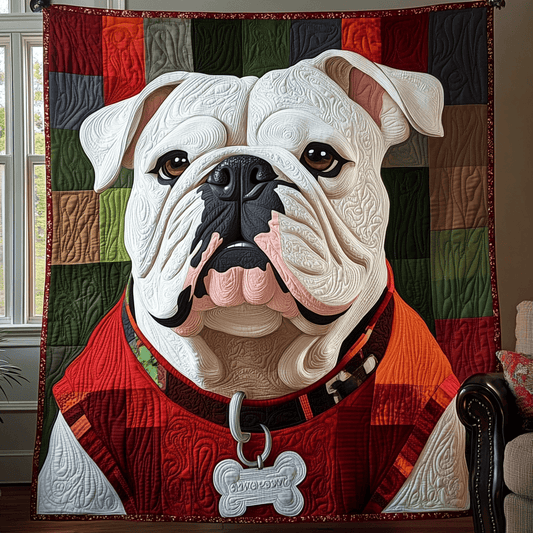 Bulldog in Style Quilted Blanket Cute Dog Couch Blanket Father's Day Gifts For Grandpa