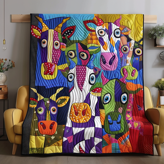 Moo-tastic Colors Cow Quilted Blanket Funny Cow Large Sofa Throws Father's Day Gifts For Husband
