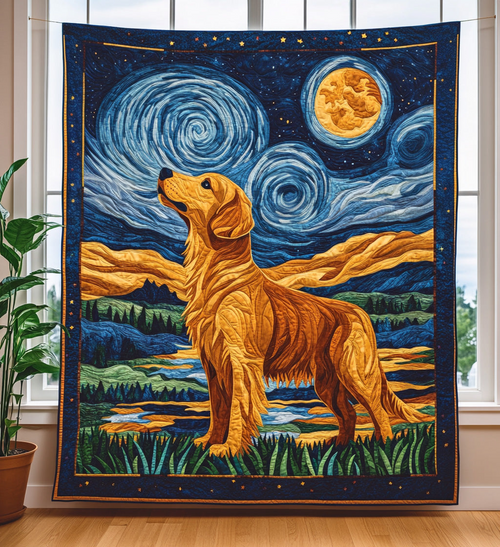 Golden Night Dreams Quilted Blanket Cute Dog Best Throw Blanket Fathers Day Gift From Daughter