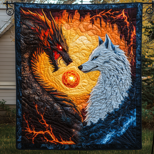 Inferno Embrace Quilted Blanket Wolf Couple Best Throw Blanket Cool Gifts For Dad