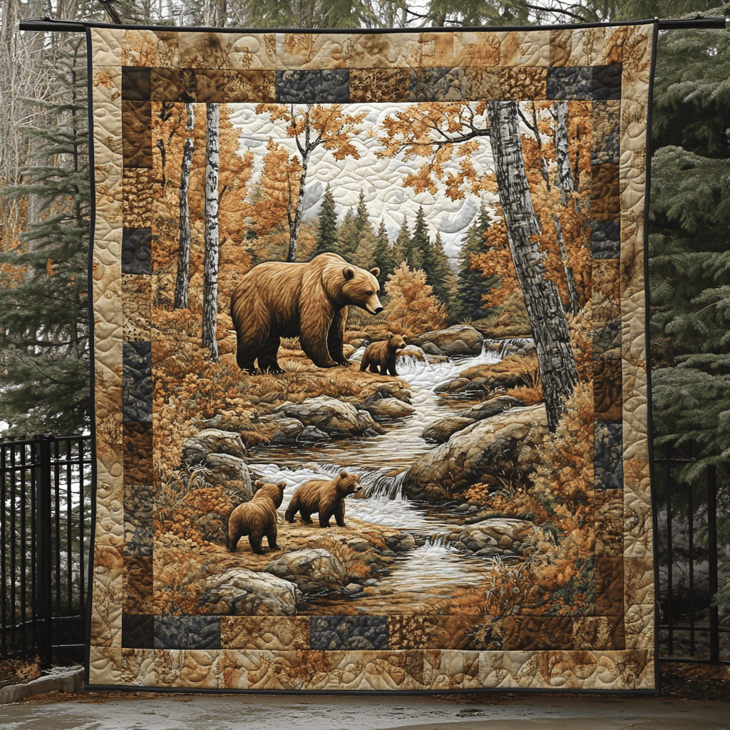 Bear Family Quilted Blanket Forest Throw Blanket Unique Gifts For Dad