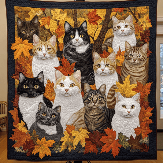 Curious Cats Quilted Blanket Soft Throw Blanket Best Gift For Cat Lovers