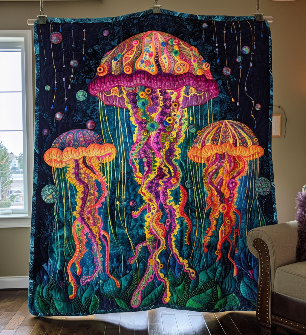 Abyssal Dreams Quilted Blanket Jellyfish Throw Blanket Gifts For Father's Day From Wife