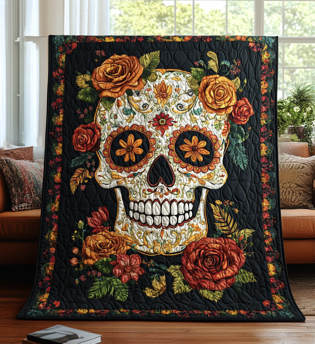 Dia De Los Muertos Quilted Blanket Sugar Skull Couch Blanket Unique Dad Gifts For Father's Day