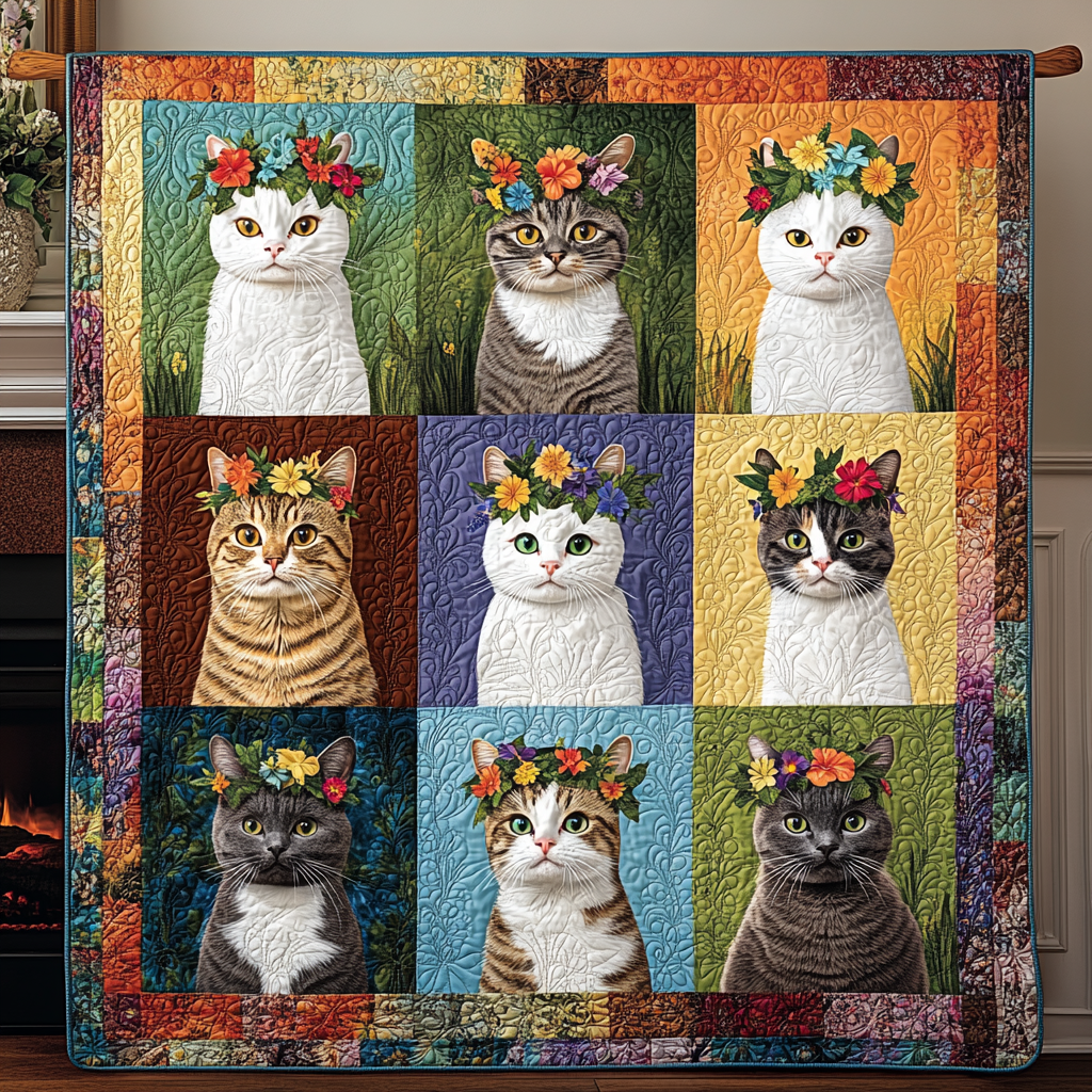 Floral Whiskers Quilted Blanket Cat Squad Large Sofa Throws Gifts For Mother In Law
