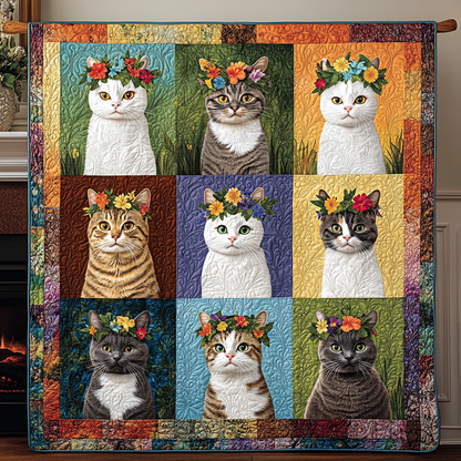 Floral Whiskers Quilted Blanket Cat Squad Large Sofa Throws Gifts For Mother In Law