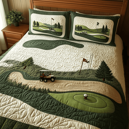 Golfing Quilted Bedding Set Golf Field Bed Covers Best Gifts For Golfing Lovers