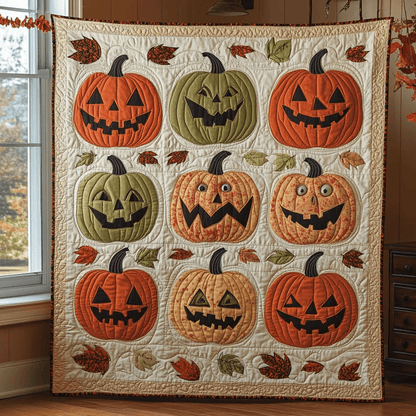 Autumn Grins Quilt Blanket Pumpkin Throw Blanket Halloween Gifts For Her