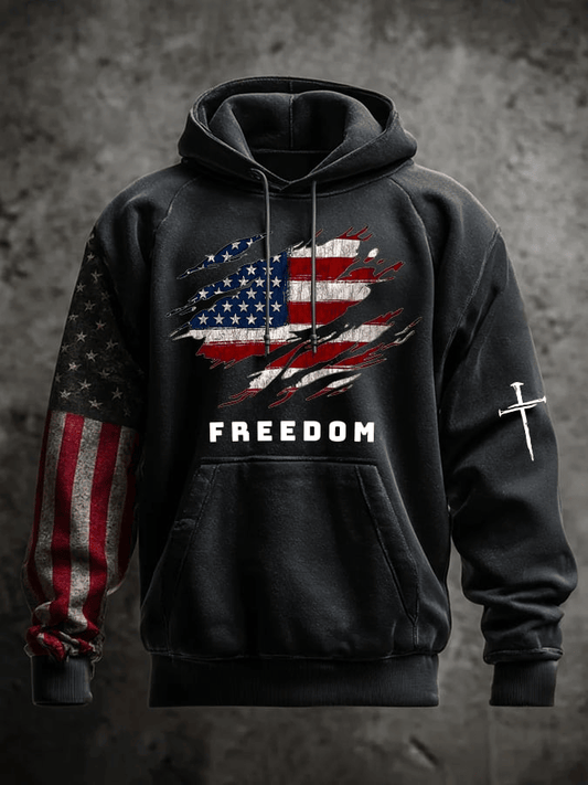 Freedom American Flag Print Hoodie Freedom Charlie Kirk Hoodie Patriotic Gift for Him