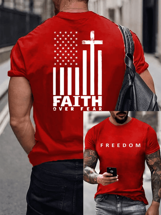 Red Charlie Kirk Freedom Shirt Faith Over Fear Print Shirt Wear Red on October 14th Tribute Gift for Men