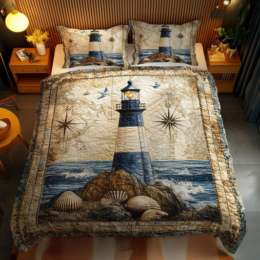 Coastal Breeze Lighthouse Quilted Bedding Set Nautical Bedroom Decor Gifts For Ocean Lovers - Mouldkingstore