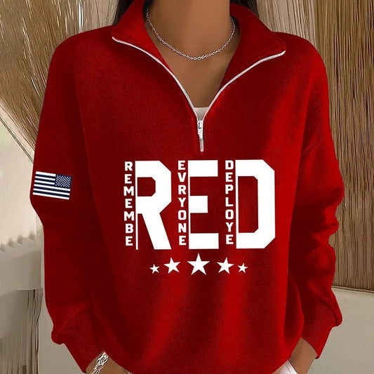 RED Friday Remember Everyone Deployed Quarter Zip Sweatshirt Patriotic Apparel Gifts For Veterans - Mouldkingstore