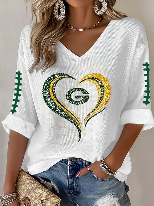 Green Bay Football Long V-neck Shirt Green Bay Pride Merch Game Day Women's Apparel - Mouldkingstore