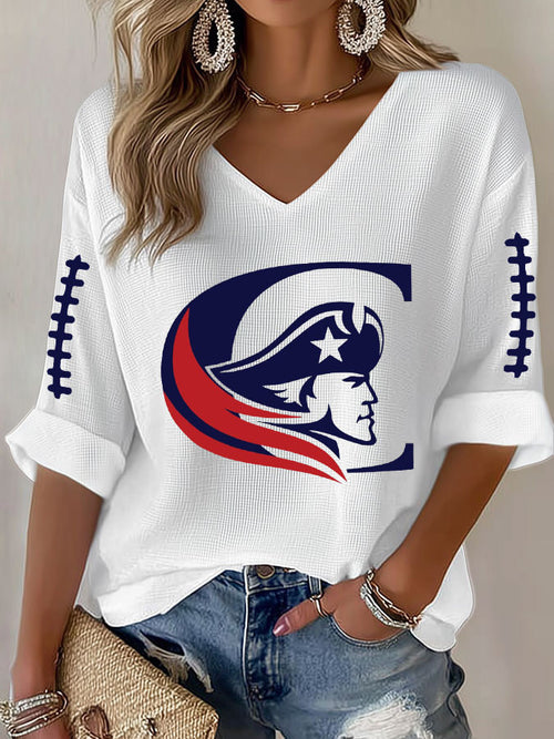 New England Football Long V-Neck T-Shirt New England Pride Merch Women's Game Day Shirt - Mouldkingstore