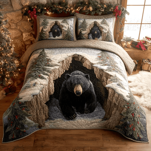 Holiday Black Bear Quilt Bedding Set Forest Themed Duvet Covers Gift for Mom