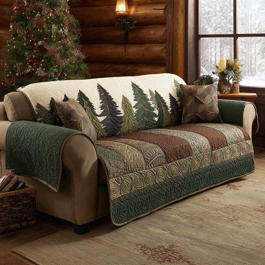 Quiet Forest Quilted Sofa Cover Woodland Cozy Cabin Home Decor Gift For Nature Lovers