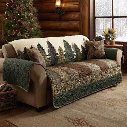 Quiet Forest Quilted Sofa Cover Woodland Cozy Cabin Home Decor Gift For Nature Lovers