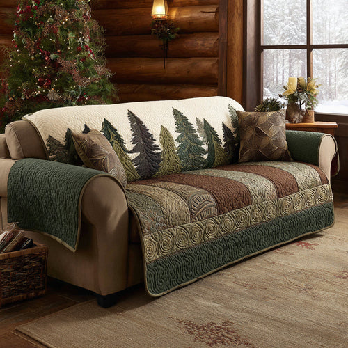 Quiet Forest Quilted Sofa Cover Woodland Cozy Cabin Home Decor Gift For Nature Lovers