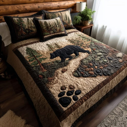 Black Bear Trail Of The North Quilted Bedding Set Bedroom Decor Gifts For Wild Animal Lovers - Mouldkingstore