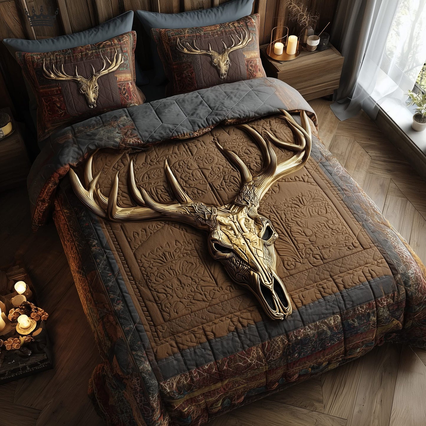 Rustic Antler Quilted Bedding Set Southwestern Bedroom Design Gifts For Grandpa - Mouldkingstore
