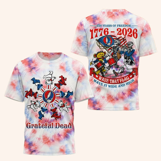 Grateful Dead 250 Years Of Freedom Tie Dye Shirt 4th Of July Apparel Grateful Dead Merch Gifts -Mouldkingstore