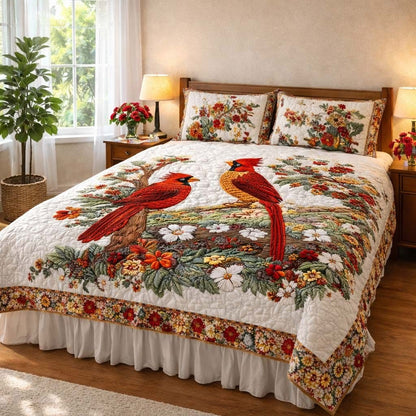 Cardinal Love Dance Quilted Bedding Set Bedroom Decorations Gifts For Cardinal Lovers - Mouldkingstore
