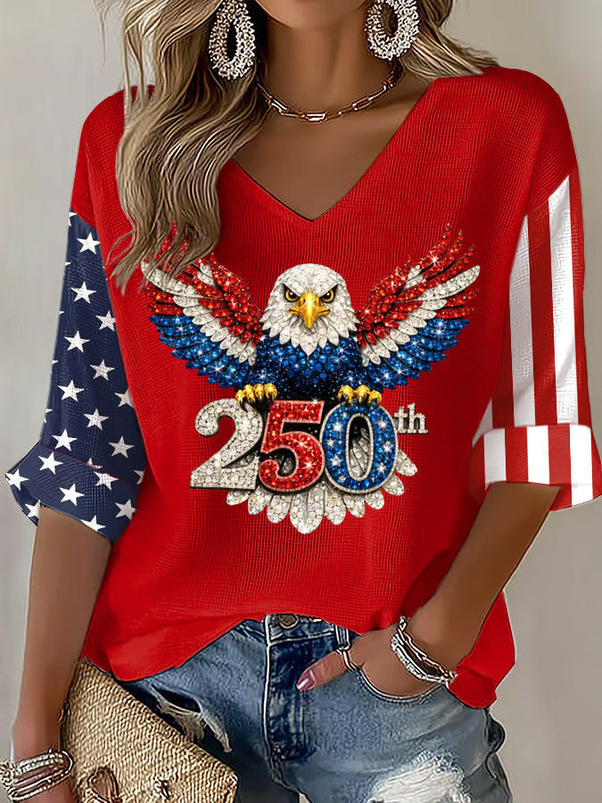Eagle America 250th Anniversary Long Sleeve V-Neck T-Shirt 1776 2026 Merch 4th Of July Gifts