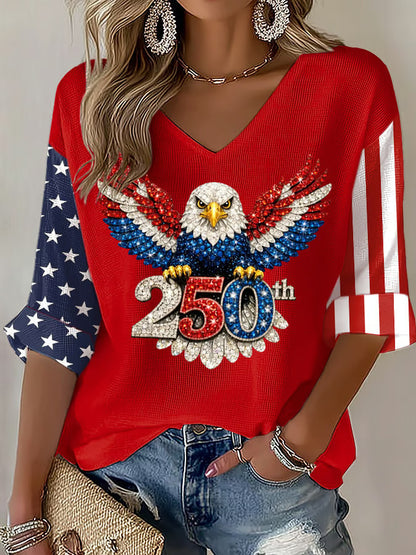 Eagle America 250th Anniversary Long Sleeve V-Neck T-Shirt 1776 2026 Merch 4th Of July Gifts