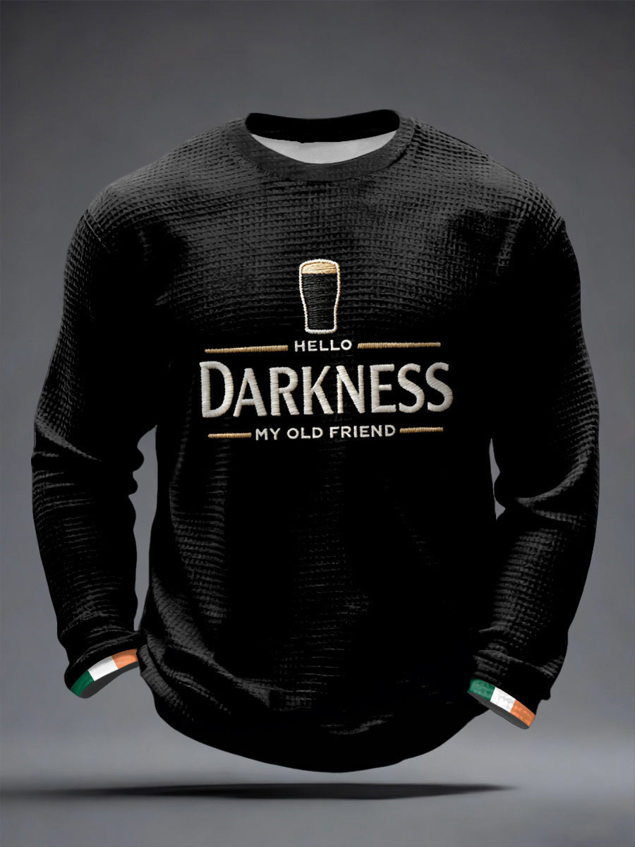 Hello Darkness My Old Friend Waffle Long Sleeve T-Shirt St Patricks Day Shirts For Adults